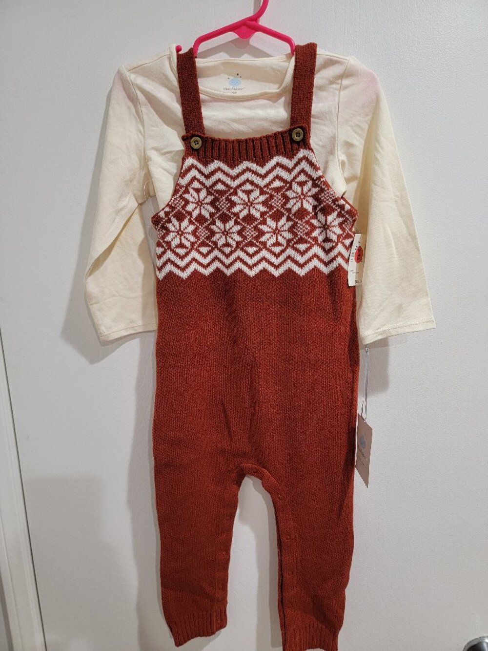 Baby 2pc Long Sleeve Christmas Holiday Fairisle T-Shirt and Overalls Set